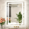 |32x24 inch LED bathroom mirror with anti-fog, dimmable backlit and front lit 3-color light for wall vanity.