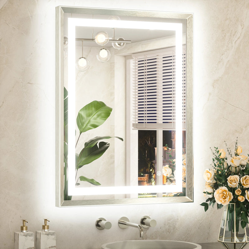 Metal Framed Front & Back LED Mirror, Anti-Fog & Dimmable Touch Controls
