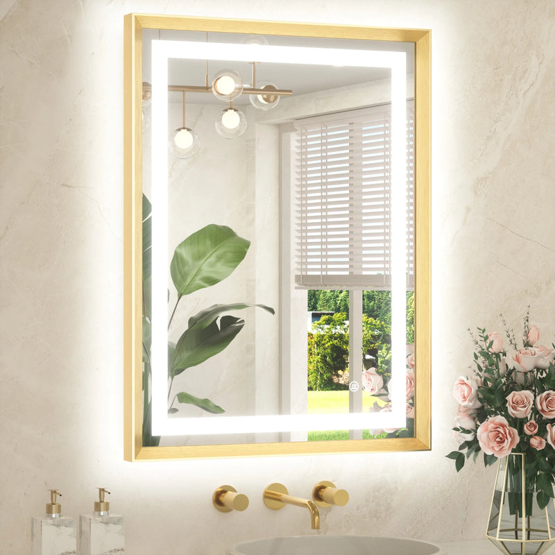 Metal Framed Front & Back LED Mirror, Anti-Fog & Dimmable Touch Controls