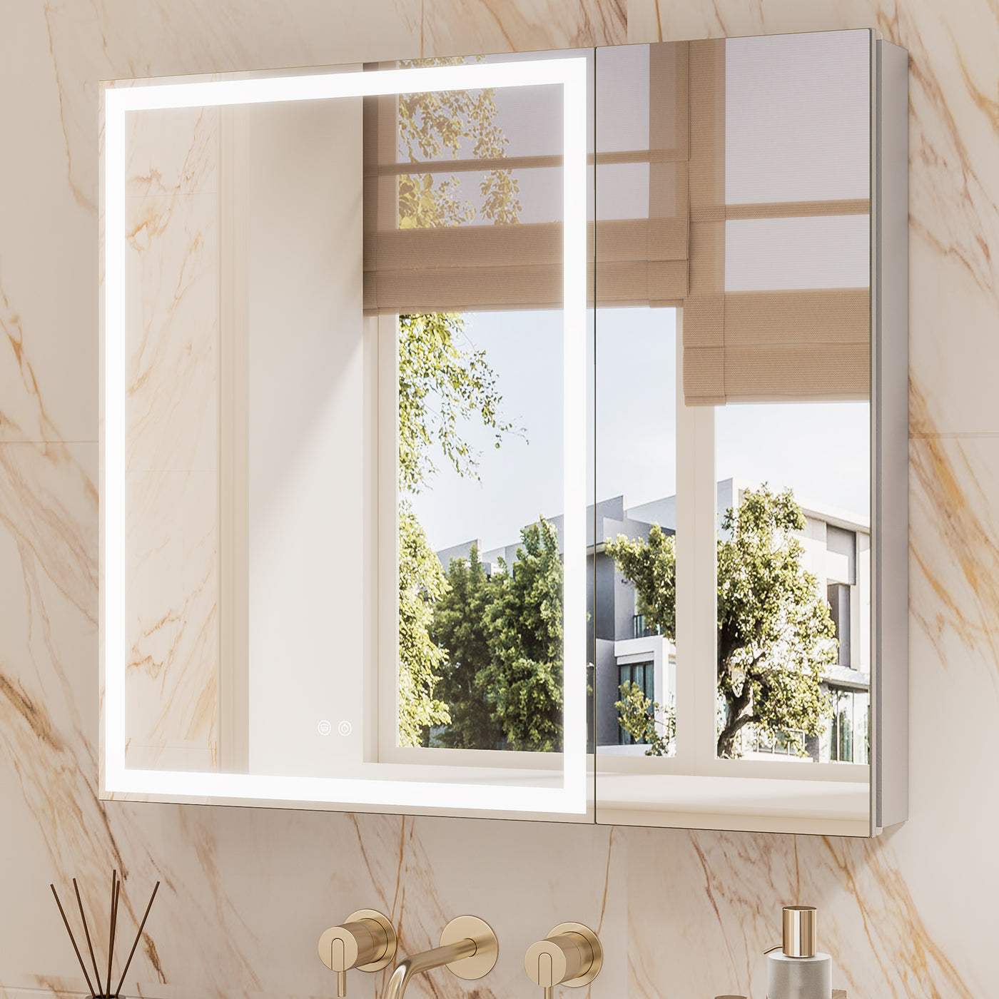 Medicine Cabinet Mirror with Lights, silver