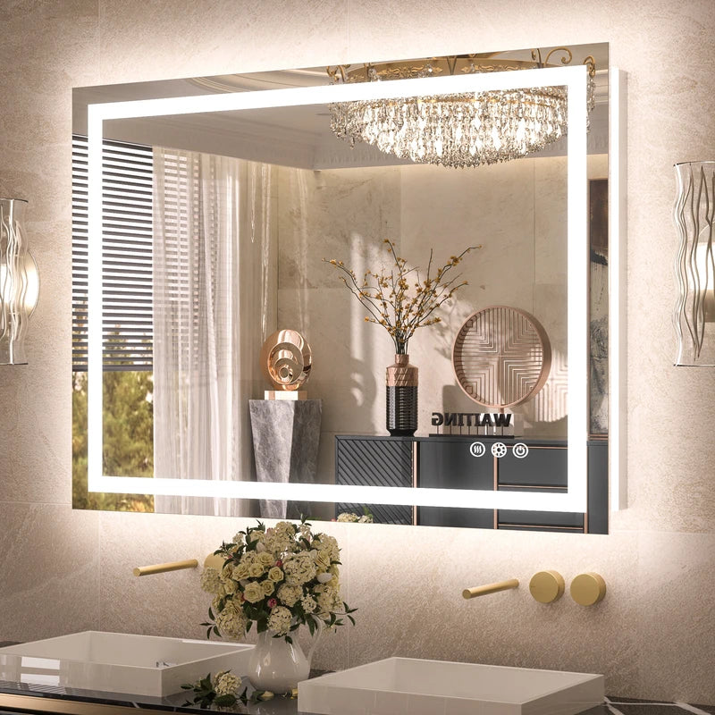|32x40 inch LED bathroom mirror with anti-fog, stepless dimmable backlit and frontlit, and 3 color temperatures for versatile vanity lighting by TETOTE.