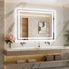 |32x40 inch LED bathroom mirror, backlit and front lit vanity light with anti-fog defogger, dimmable brightness, and 3 color temperatures.