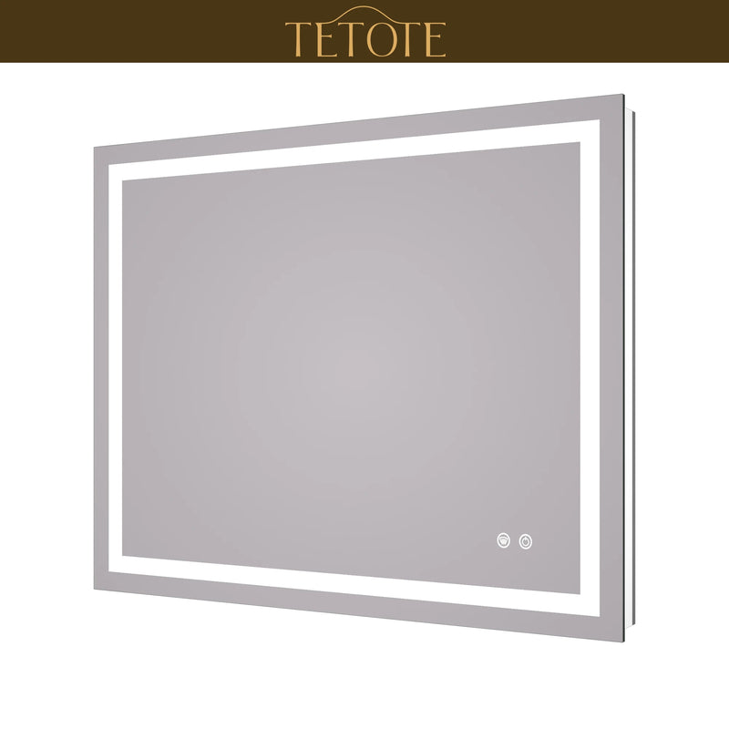 |32x40 inch LED bathroom mirror featuring shatterproof tempered glass, smart touch controls, and high-brightness anti-fog technology.
