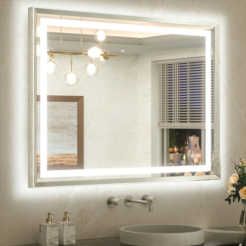 Metal Framed Front & Back LED Mirror, Anti-Fog & Dimmable Touch Controls