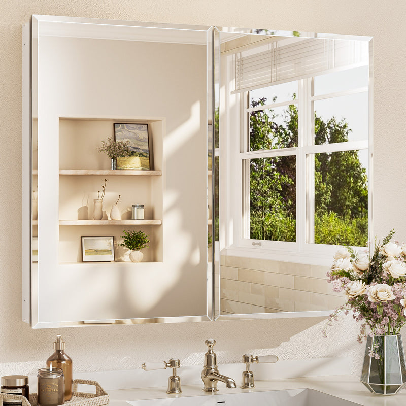 Medicine Cabinet with Beveled Mirror, silver