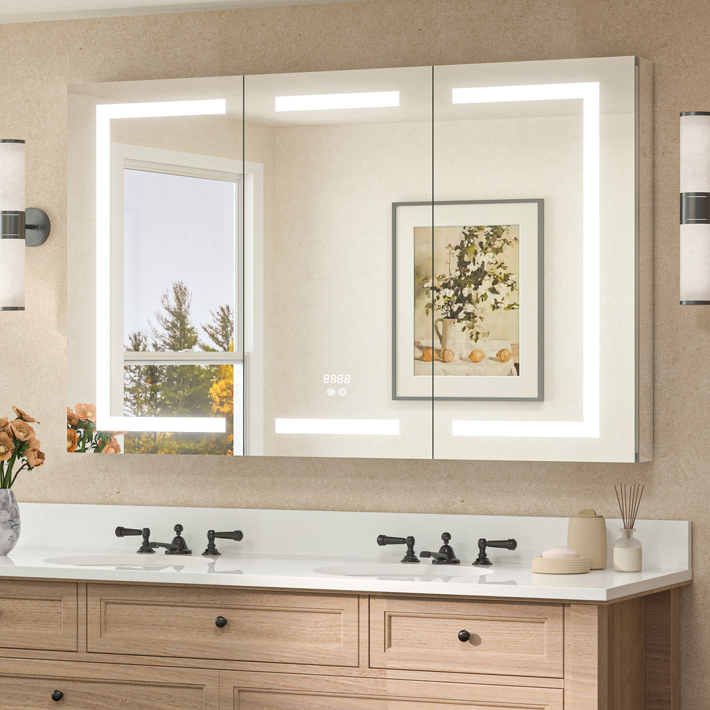 TETOTE Dual-Lit LED Medicine Cabinet with outlets, USB ports and anti-fog mirror door