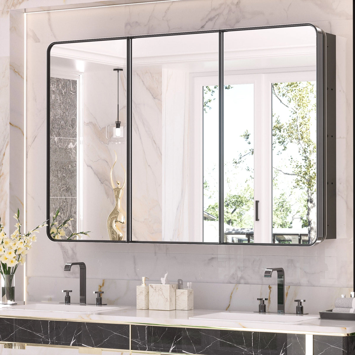 Stainless Steel Framed Medicine Cabinet, 48x32
