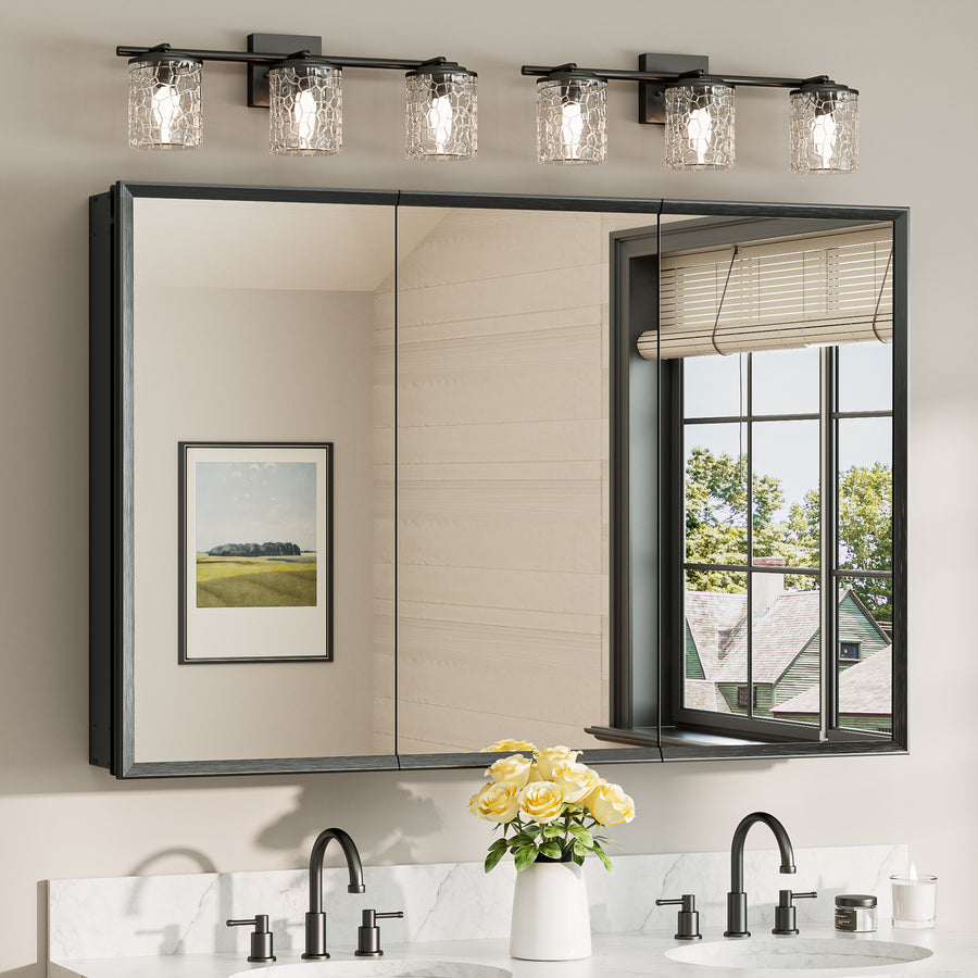 Black beveled framed medicine cabinet