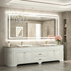|32x72 inch LED bathroom mirror, backlit and front lit vanity light with anti-fog defogger, dimmable brightness, and 3 color temperatures.