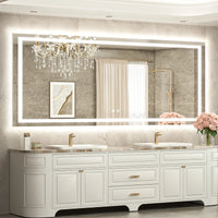 |32x72 inch LED bathroom mirror with anti-fog, dimmable backlit and front lit 3-color light for wall vanity.