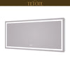 |32x72 inch LED bathroom mirror featuring shatterproof tempered glass, smart touch controls, and high-brightness anti-fog technology.