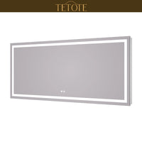 |32x72 inch LED bathroom mirror featuring shatterproof tempered glass, smart touch controls, and high-brightness anti-fog technology.