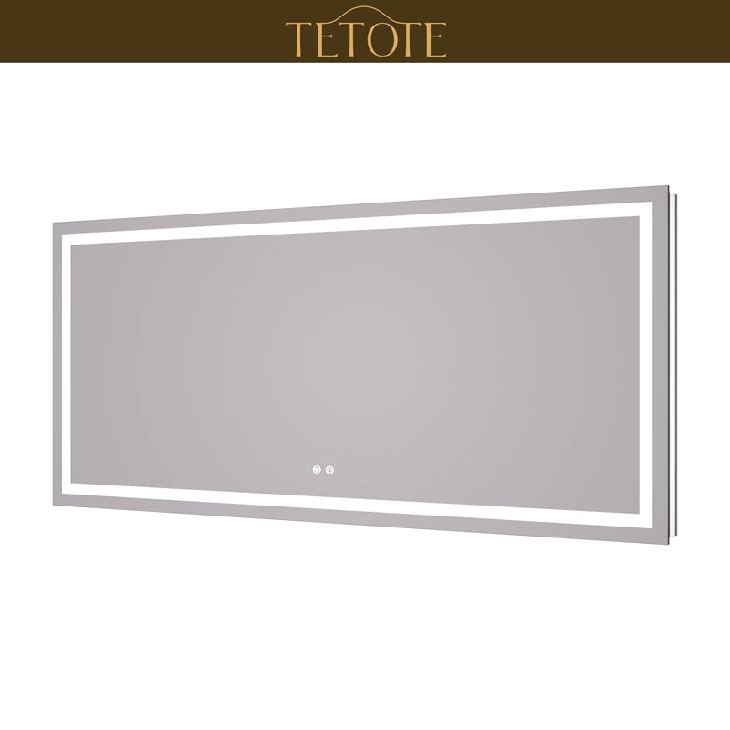 |32x72 inch LED bathroom mirror featuring shatterproof tempered glass, smart touch controls, and high-brightness anti-fog technology.