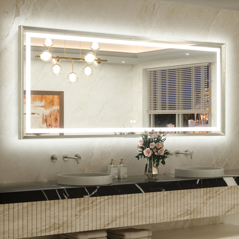 Metal Framed Front & Back LED Mirror, Anti-Fog & Dimmable Touch Controls