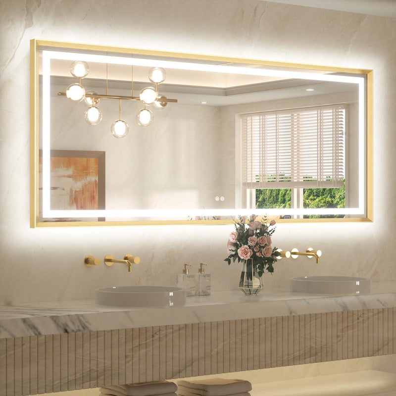 Metal Framed Front & Back LED Mirror, Anti-Fog & Dimmable Touch Controls