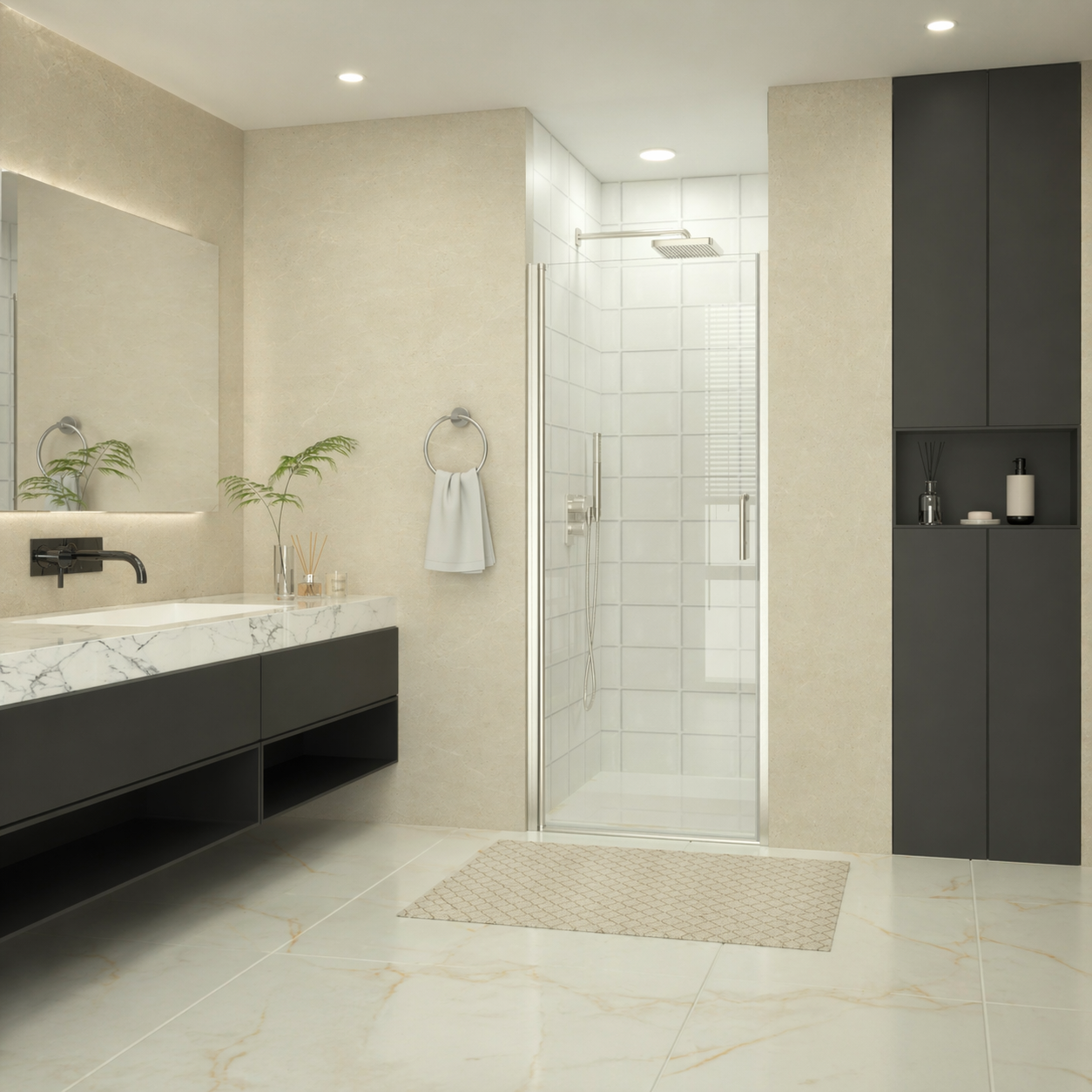 Tetote Frameless Pivot Shower Door – SGCC Tempered Glass, Reversible Mount, Nano-Coating