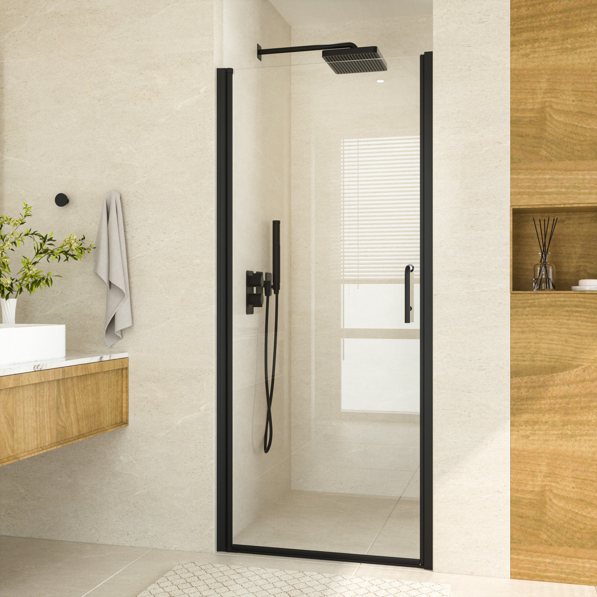 Tetote Frameless Pivot Shower Door – SGCC Tempered Glass, Reversible Mount, Nano-Coating