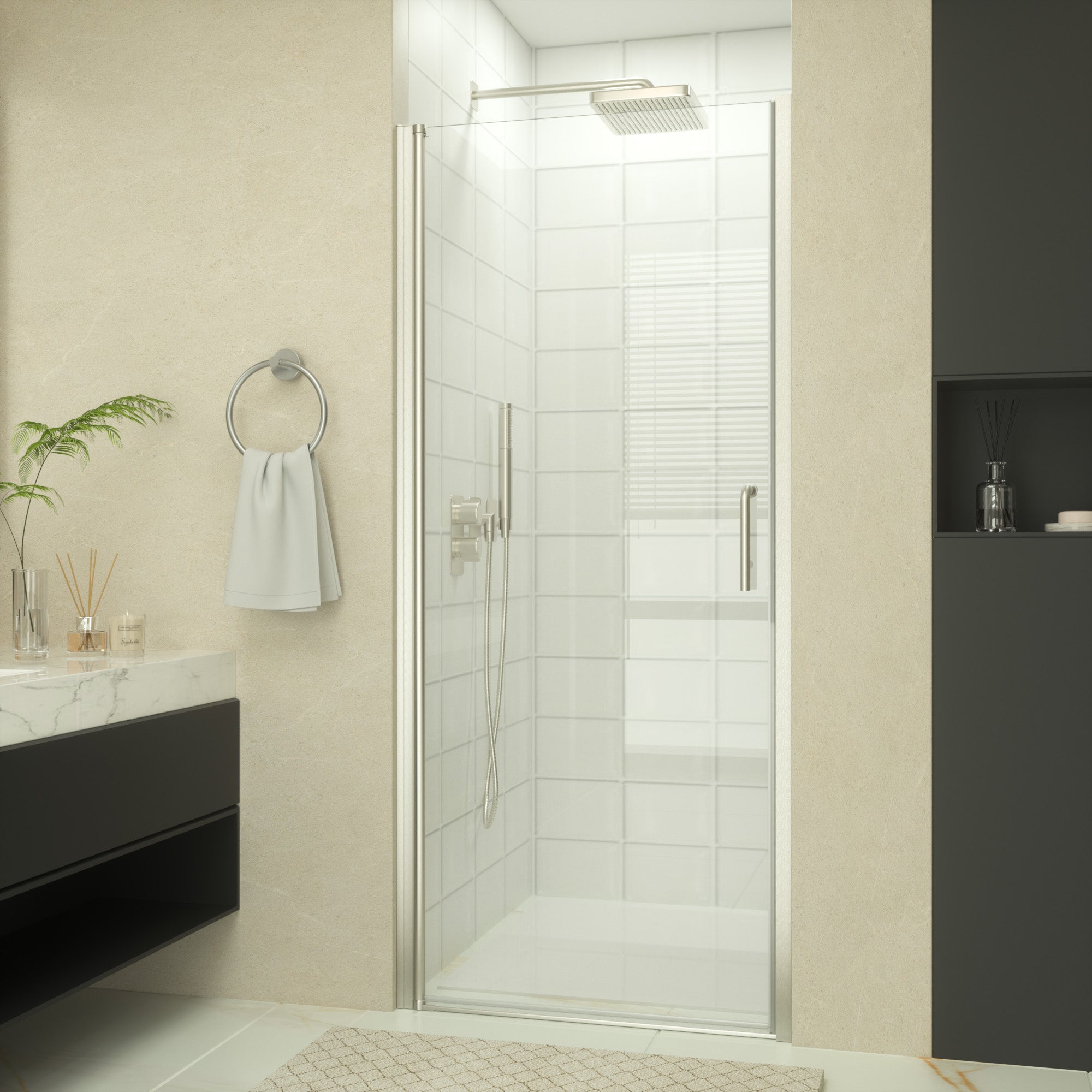 Tetote Frameless Pivot Shower Door – SGCC Tempered Glass, Reversible Mount, Nano-Coating