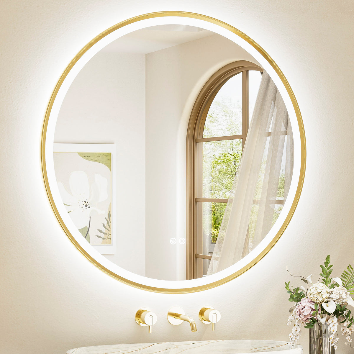 LED Round Bathroom Mirror Metal Framed