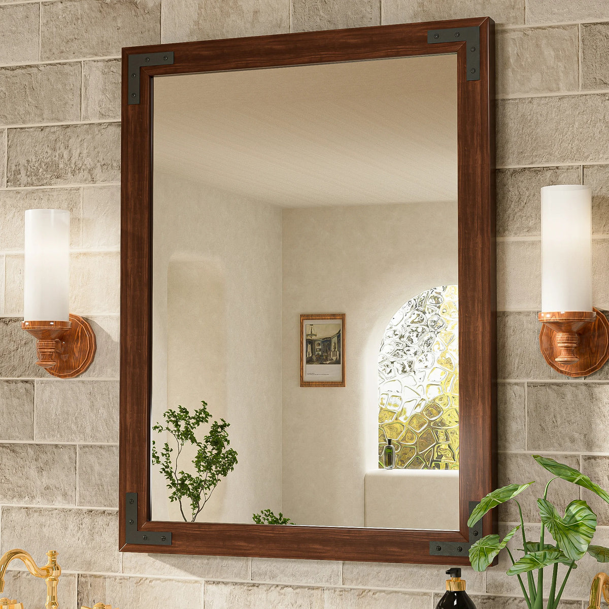 Rustic Wood Framed Bathroom Vanity Mirrors