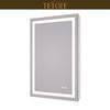 |36x24 inch LED bathroom mirror featuring shatterproof tempered glass, smart touch controls, and high-brightness anti-fog technology.