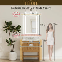 |36x24 inch LED bathroom mirror dimensions, perfect for standard bathroom setup, fits single or double sink vanities