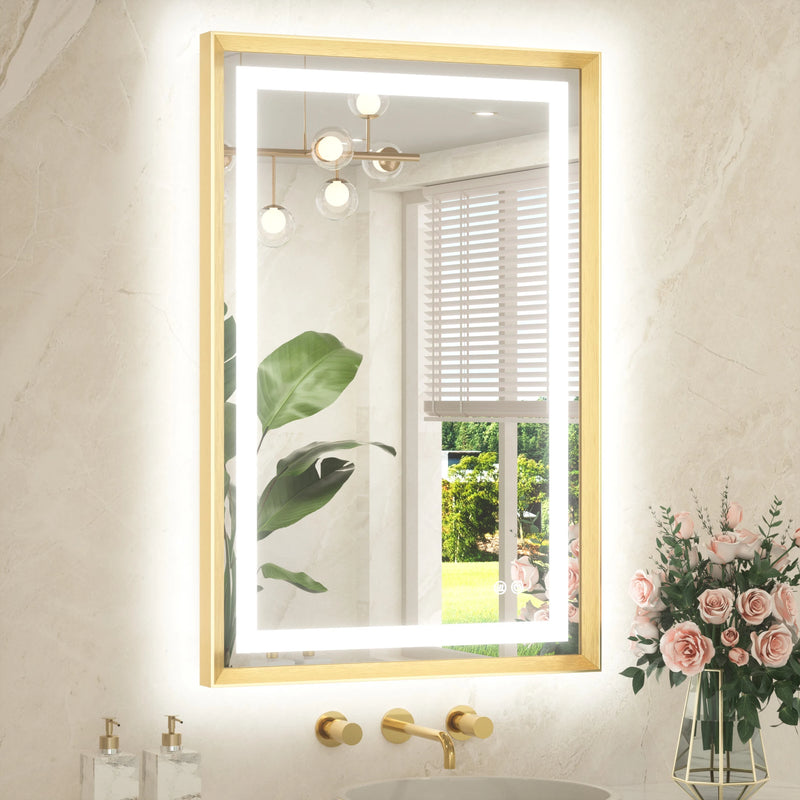 Metal Framed Front & Back LED Mirror, Anti-Fog & Dimmable Touch Controls