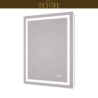 |36x28 inch LED bathroom mirror featuring shatterproof tempered glass, smart touch controls, and high-brightness anti-fog technology.