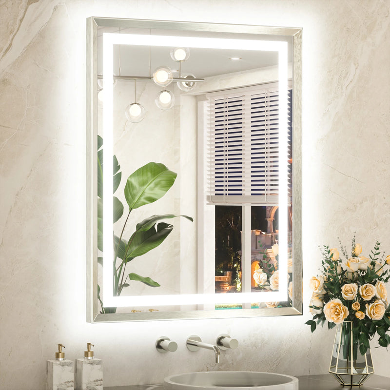 Metal Framed Front & Back LED Mirror, Anti-Fog & Dimmable Touch Controls