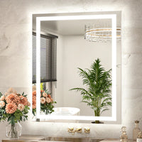 |36x30 inch LED bathroom mirror with anti-fog, dimmable backlit and front lit 3-color light for wall vanity.