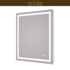 |36x30 inch LED bathroom mirror featuring shatterproof tempered glass, smart touch controls, and high-brightness anti-fog technology.