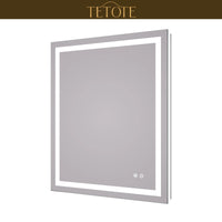 |36x30 inch LED bathroom mirror featuring shatterproof tempered glass, smart touch controls, and high-brightness anti-fog technology.