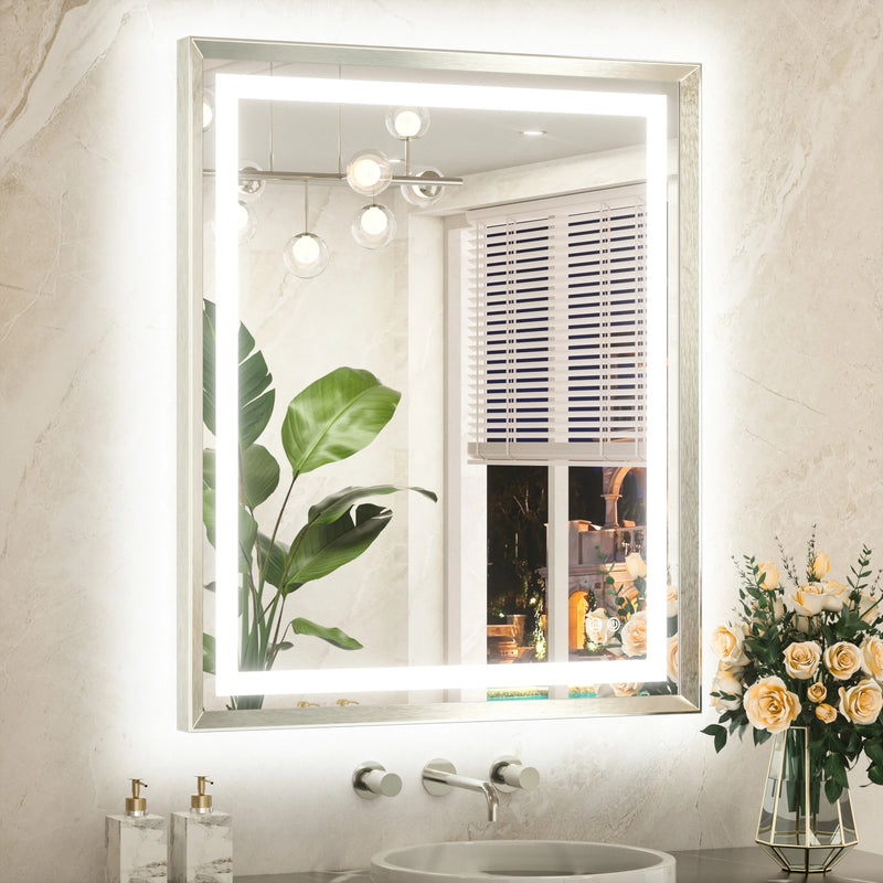 Metal Framed Front & Back LED Mirror, Anti-Fog & Dimmable Touch Controls