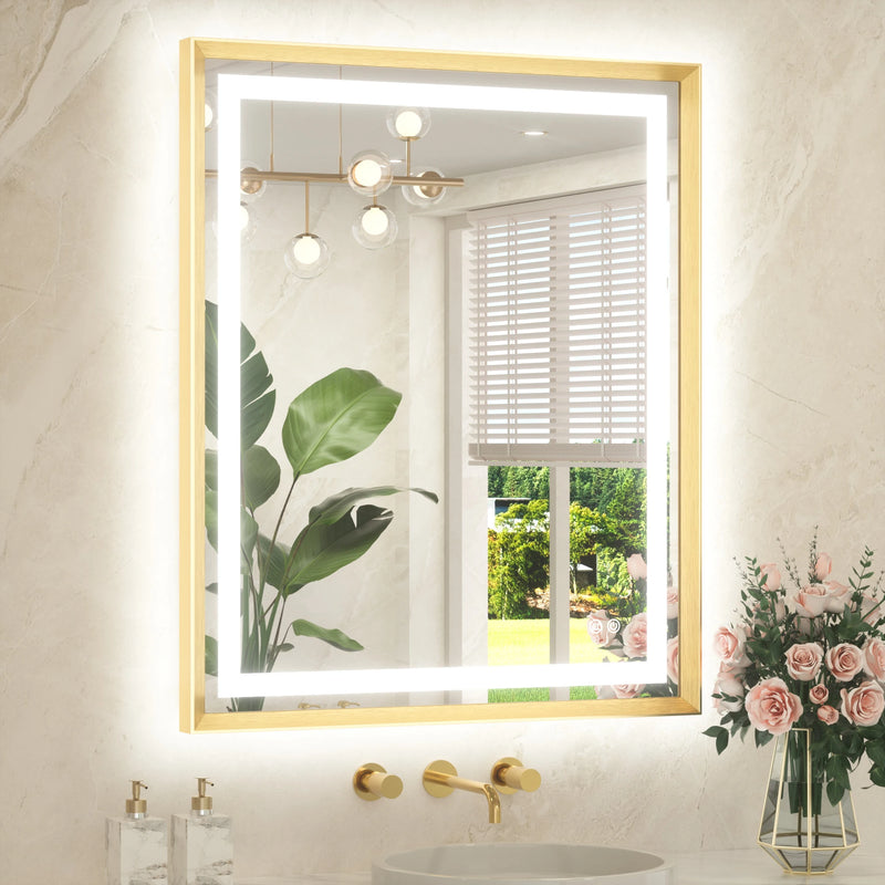 Metal Framed Front & Back LED Mirror, Anti-Fog & Dimmable Touch Controls
