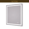 |36x32 inch LED bathroom mirror featuring shatterproof tempered glass, smart touch controls, and high-brightness anti-fog technology.