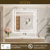 |36x36 inch LED bathroom mirror with easy installation kit, supports vertical or horizontal mounting, plug-in or hardwire.