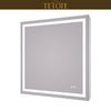 |36x36 inch LED bathroom mirror featuring shatterproof tempered glass, smart touch controls, and high-brightness anti-fog technology.
