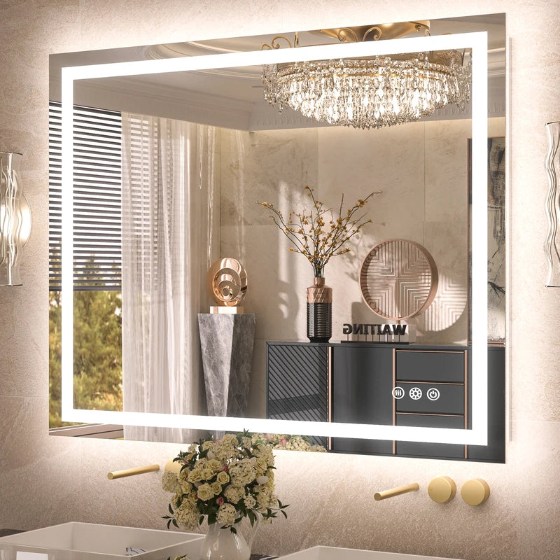 |36x42 inch LED bathroom mirror with anti-fog, stepless dimmable backlit and frontlit, and 3 color temperatures for versatile vanity lighting by TETOTE.