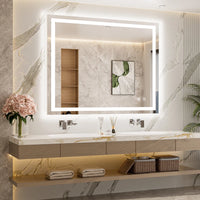 |36x42 inch LED bathroom mirror, backlit and front lit vanity light with anti-fog defogger, dimmable brightness, and 3 color temperatures.