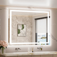 |36x42 inch LED bathroom mirror with anti-fog, dimmable backlit and front lit 3-color light for wall vanity.