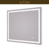 |36x42 inch LED bathroom mirror featuring shatterproof tempered glass, smart touch controls, and high-brightness anti-fog technology.