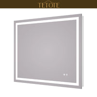 |36x42 inch LED bathroom mirror featuring shatterproof tempered glass, smart touch controls, and high-brightness anti-fog technology.