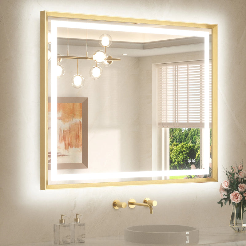 Metal Framed Front & Back LED Mirror, Anti-Fog & Dimmable Touch Controls