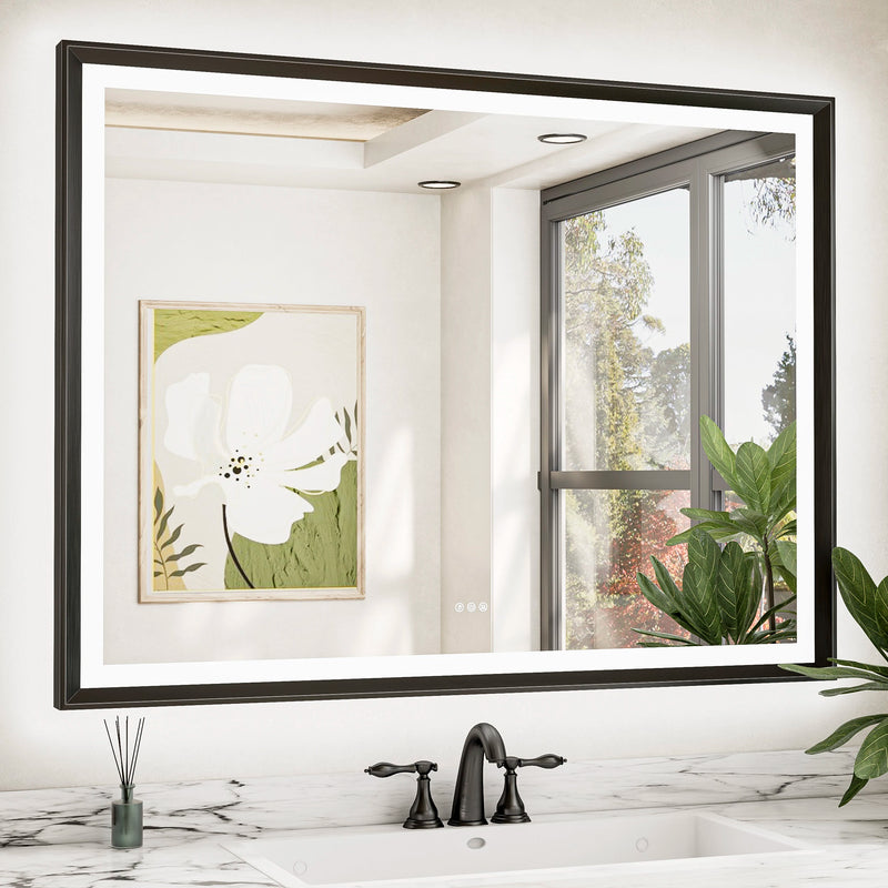 Dual-Lit Framed LED Bathroom Mirror, 36x48, black frame