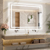 |36x48 inch LED bathroom mirror, backlit and front lit vanity light with anti-fog defogger, dimmable brightness, and 3 color temperatures.