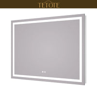 |36x48 inch LED bathroom mirror featuring shatterproof tempered glass, smart touch controls, and high-brightness anti-fog technology.