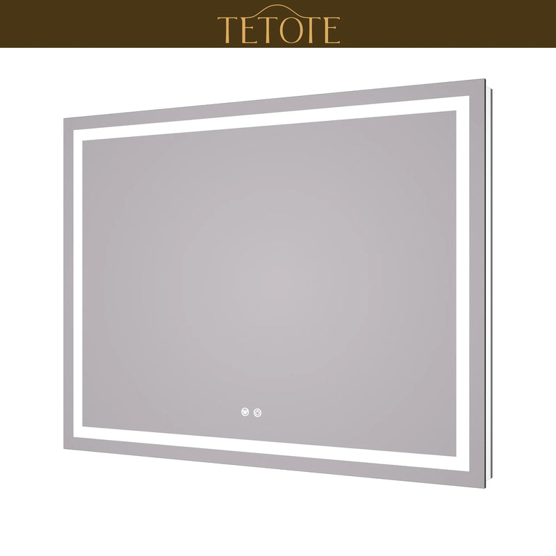 |36x48 inch LED bathroom mirror featuring shatterproof tempered glass, smart touch controls, and high-brightness anti-fog technology.
