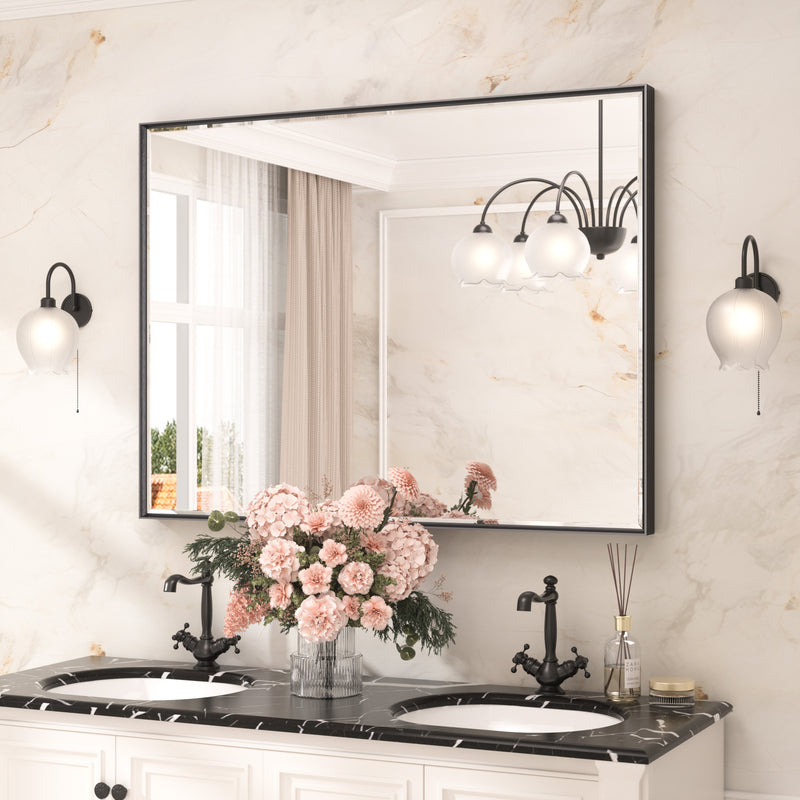 Beveled Bathroom Mirror, Metal Framed, black