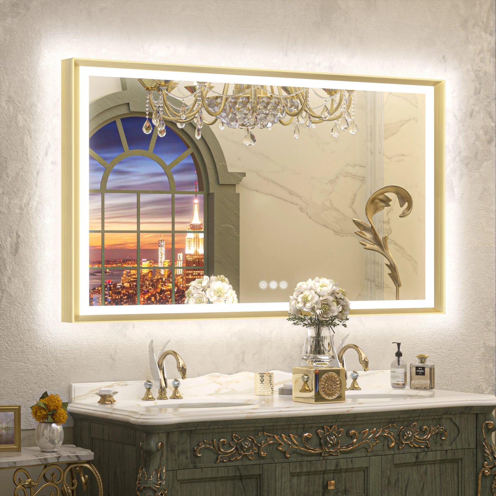 Dual-Lit Framed LED Bathroom Mirror