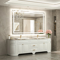 |36x55 inch LED bathroom mirror, backlit and front lit vanity light with anti-fog defogger, dimmable brightness, and 3 color temperatures.